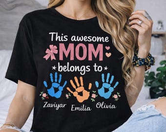 Custom Mom Shirt with Kids Names | Personalized Mama T-Shirt | Cotton Blend