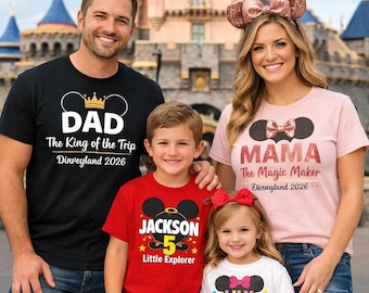 Disney Family Shirts 2026, Matching Family Disneyland Trip Shirts, Custom Name Vacation Shirts, Mom Dad Kids Outfit, Personalized Disney Tee