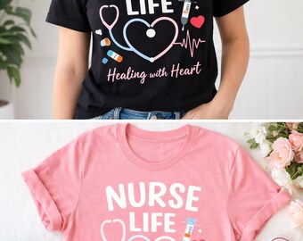Nurse Life Shirt – Healing with Heart – RN Registered Nurse Tee