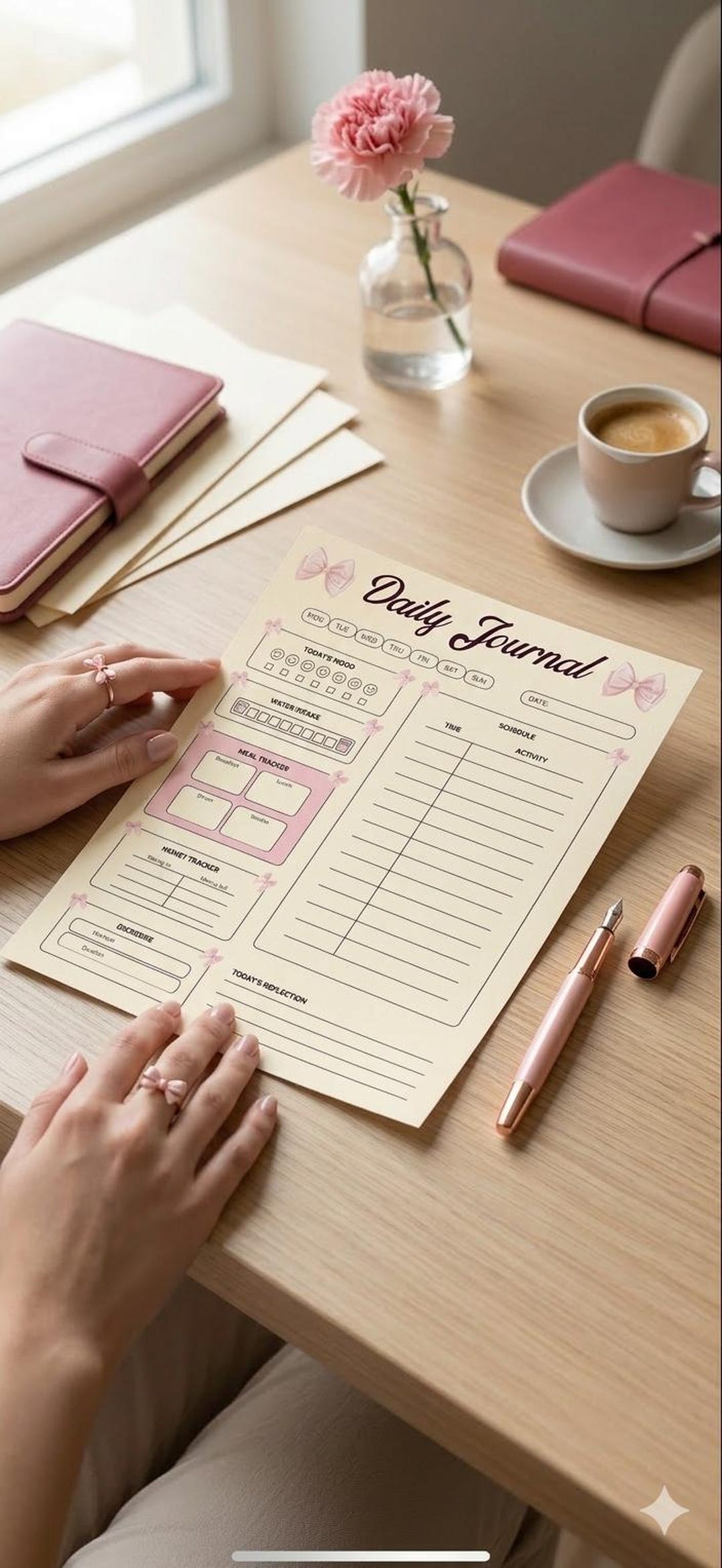 Girly Daily Journal Printable, Self Care Planner, Daily Schedule ...