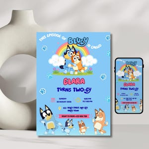 Bluey Birthday Invitation Girl Editable Canva, Bluey Party Invite (5 x 7 Digital Download)