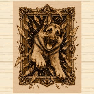 Schäferhund 3D Illusion Laser-Datei | Hund Graustufen PNG | Frame Break Laser Gravur Design Download