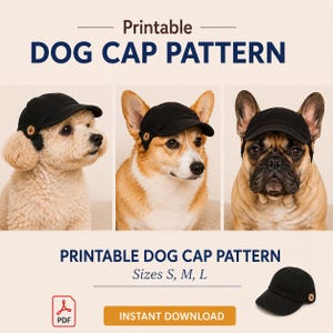 Cartamodello per cappellino classico per cani / Cappellino da baseball regolabile per animali domestici in formato PDF (cani di piccola e media taglia)
