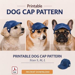 Patron de couture pour casquette de baseball pour chien - Instructions étape par étape - Gabarit de chapeau ajustable pour animaux (téléchargement numérique)