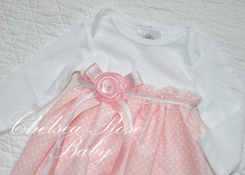 Baby Girl Newborn Gown light pink polka dot baby dress blessing dress baby girl take home outfit Layette christening gown dress
