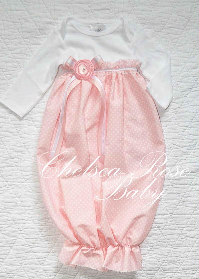 Baby Girl Newborn Gown light pink polka dot baby dress blessing dress baby girl take home outfit Layette christening gown dress