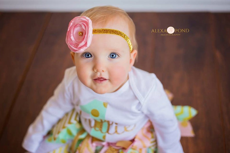 Pink Mint and Gold Fabric tutu outfit~ First Birthday tutu set~ 2nd Birthday Outfit~ Pink Mint Gold Birthday~ Birthday~ baby girl