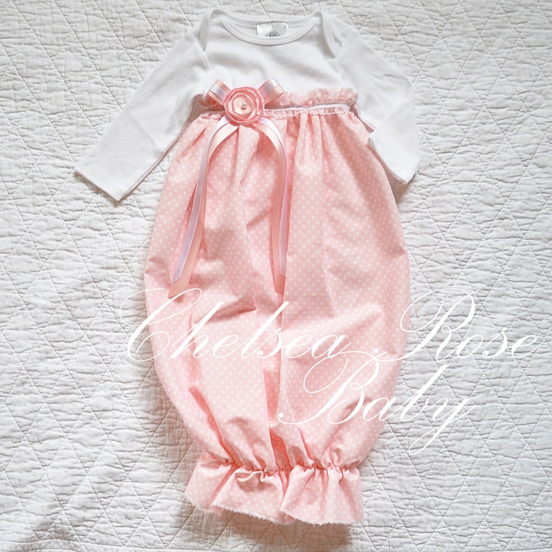 Baby Girl Newborn Gown light pink polka dot baby dress blessing dress baby girl take home outfit Layette christening gown dress