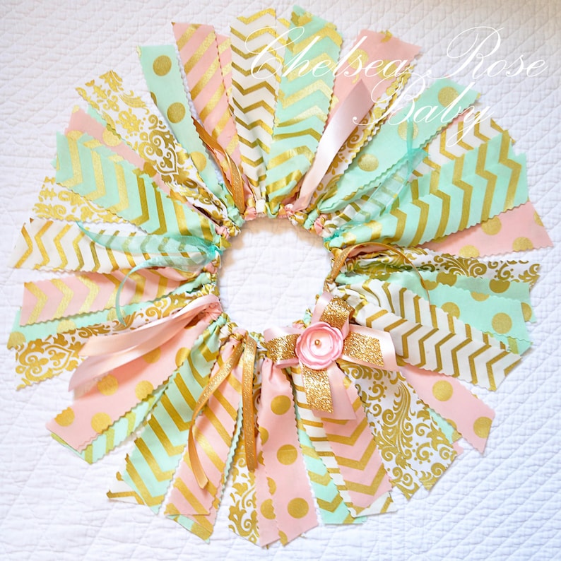 Pink Mint and Gold Fabric tutu outfit~ First Birthday tutu set~ 2nd Birthday Outfit~ Pink Mint Gold Birthday~ Birthday~ baby girl