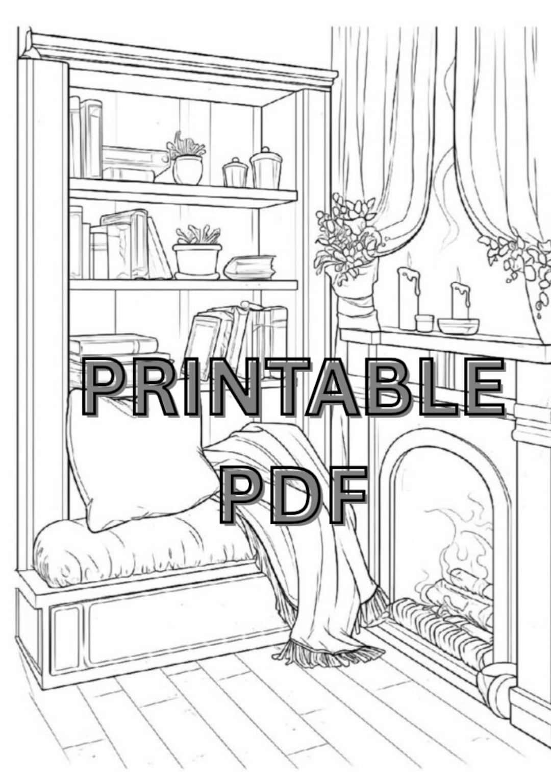 Cozy Reading Nook Coloring Page | Book Lover Relaxing Printable (PDF ...