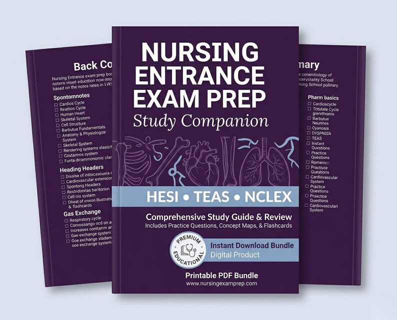 Nursing Entrance Exam Study Guide Bundle | HESI &amp; TEAS Prep Notes | Nursing School Printable PDF ...