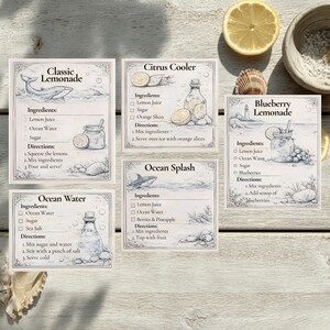 Coastal Mud Kitchen Recipe Cards | Pretend Lemonade Stand Printable | Montessori Materials, Outdoor Play, Nature Play, Forest Homeschool