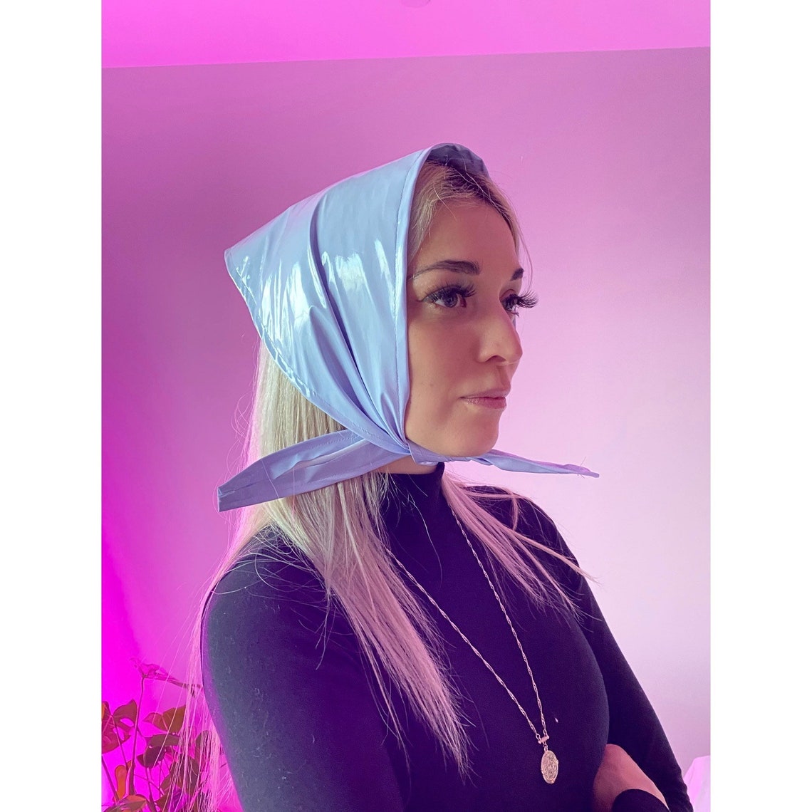 Rain Hood Headscarf Ladies in PVC Light Powder Baby Blue Etsy UK