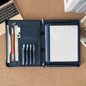 Vegan Leather Portfolio Organizer, Multi Pocket Zipper Padfolio, Business Document Folder, Office Notebook Holder,Travel Work Organizer Gift