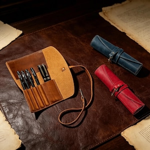 Astuccio portapenne personalizzato in vera pelle, portapenne arrotolabile multi-scomparto per penne stilografiche, organizer multi-scomparto per scrittori e studenti.
