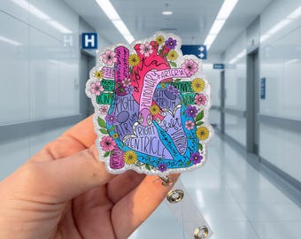 Porta credenciales con diseño floral de corazón, portacredenciales de enfermería, porta credenciales de cardiología, clip para credenciales médicas, lindo regalo para enfermeras registradas, accesorio para trabajadores de la salud