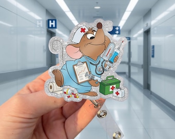 Niedliche Maus Abzeichen Reel, lustige Cartoon Maus Krankenschwester ID Halter, einziehbarer Ausweis Clip, Tier Abzeichen Reel, Krankenschwester Geschenk, Zubehör für das medizinische Personal