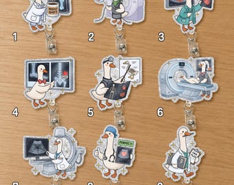Lustige Gans Abzeichen Reel, Radiologie Ausweishalter, Xray Tech ID Clip, MRI CT Ultraschall Ausweis Reel, Krankenschwester einziehbares Abzeichen, Design Pick 1