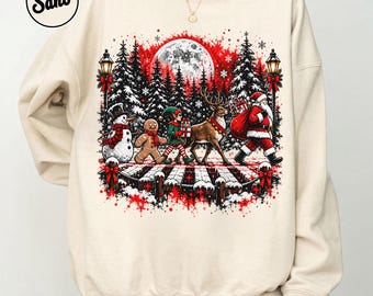 Vintage Santa Sweatshirt, Christmas Parade Crewneck, Snowman Gingerbread Reindeer Elf Graphic Sweater, Classic Winter Holiday Gift for Women