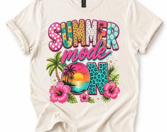 Summer Mode On PNG, Retro Beach Vacation Design, Tropical Summer Sublimation, Coastal Shirt Graphic, Instant Download, Commercial Use