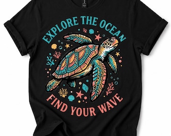 Explore The Ocean Find Your Wave PNG, Sea Turtle Lover Gift, Beach Vacation Gift, Ocean Life Graphic Tee