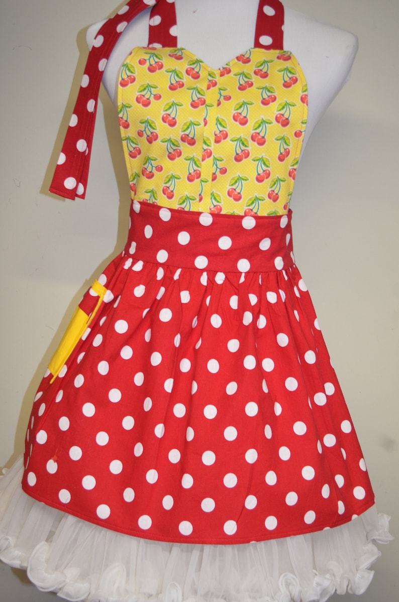 Ready to Ship As Pictured Full Cooking Apron Cherry Apron