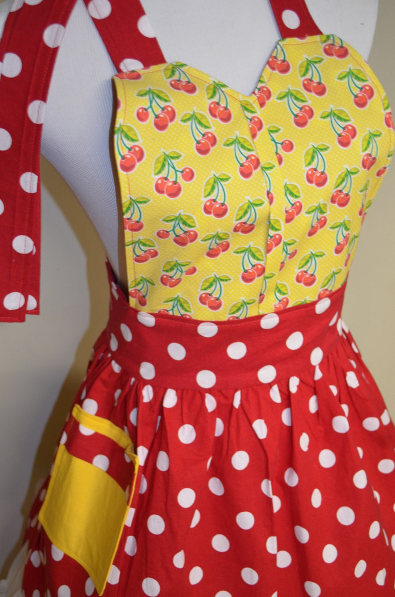 Ready to Ship As Pictured Full Cooking Apron Cherry Apron