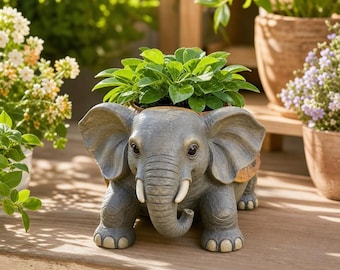 Jardinière succulente éléphant mignon, pot de fleur animal en résine, décoration de jardin fantaisiste, ornement de jardinière éléphant, support pour plante de terrasse