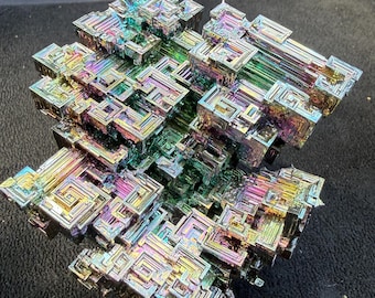 Title: Large Rainbow Hopper Bismuth Crystal – 625g Natural Geometric Crystal Display Specimen