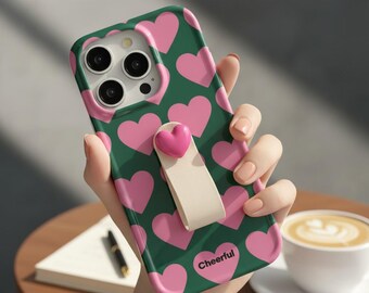 iPhone Handyhülle mit rosa Herzen und Ring-Bügel - koreanisches Chic 3D Love Design