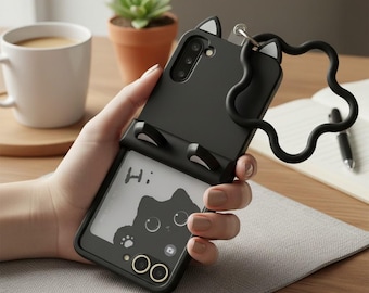 3D Katzenohren Handyhülle für Samsung Z Flip, Motorola Rasiermesser, Schutzhülle (Schwarz)