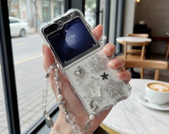 Glitzer Stern Glitzer Flip Case Samsung Galaxy Z Flip, Schutzhülle mit wellenförmigem Rand
