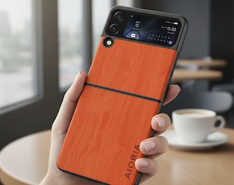 Samsung Z Flip Hülle | Bambusholzmuster-PU-Leder, dünne stoßfeste Abdeckung