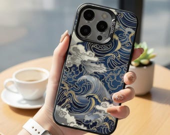 Japanische Welle Silber iPhone Handyhülle, Ocean Galvanisieren Abdeckung