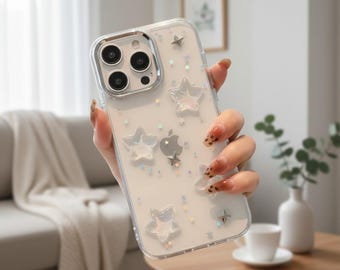 Funda para iPhone con purpurina de estrella 3D – Funda protectora transparente a prueba de golpes para la serie iPhone