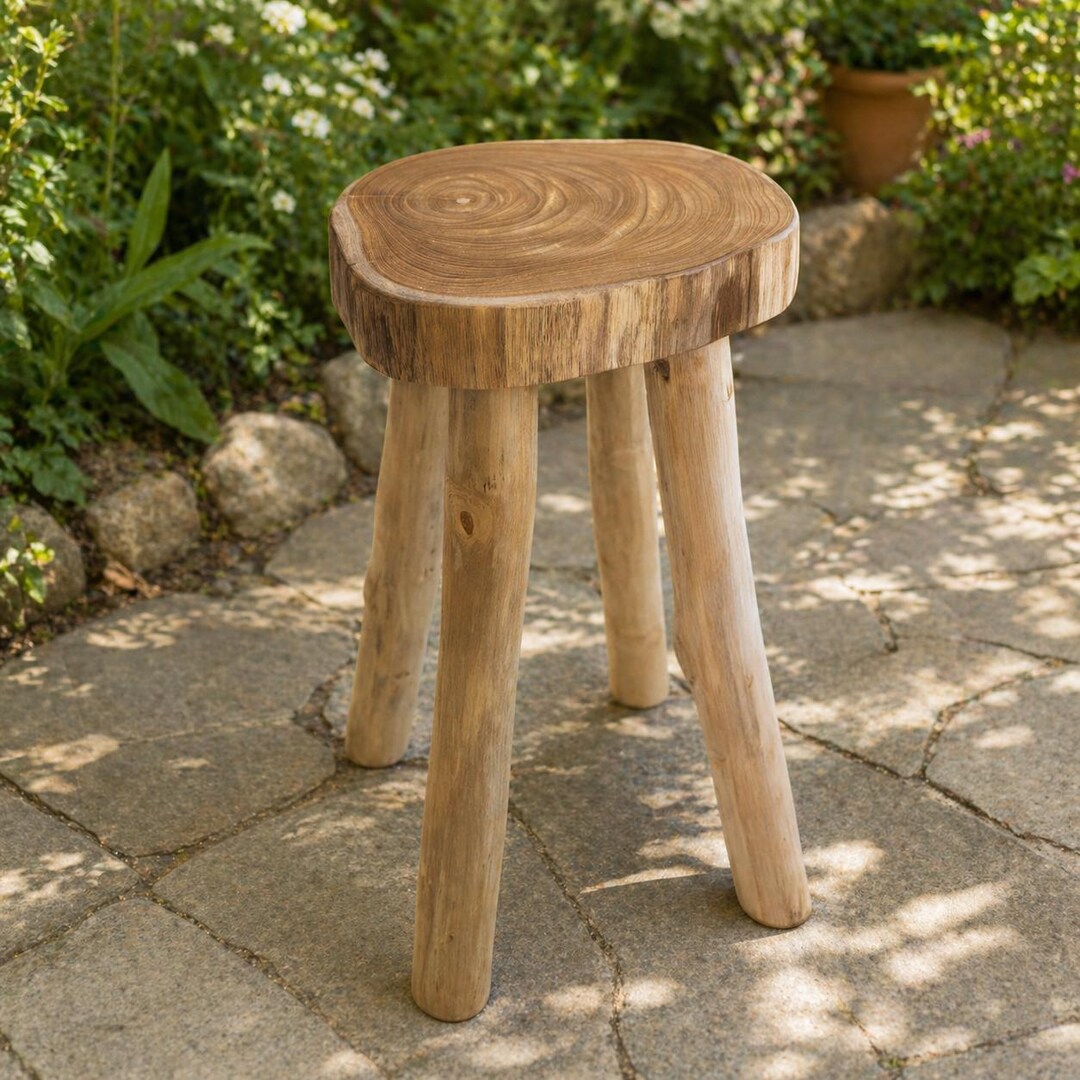 Live Edge Teak Wood Stool Plant Stand Rustic Bathroom Bench Wooden Side ...