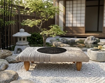 Handmade Ottoman Bench Wood Footstool Bed Step Stool Floor Pouf Yoga Cushion Decor