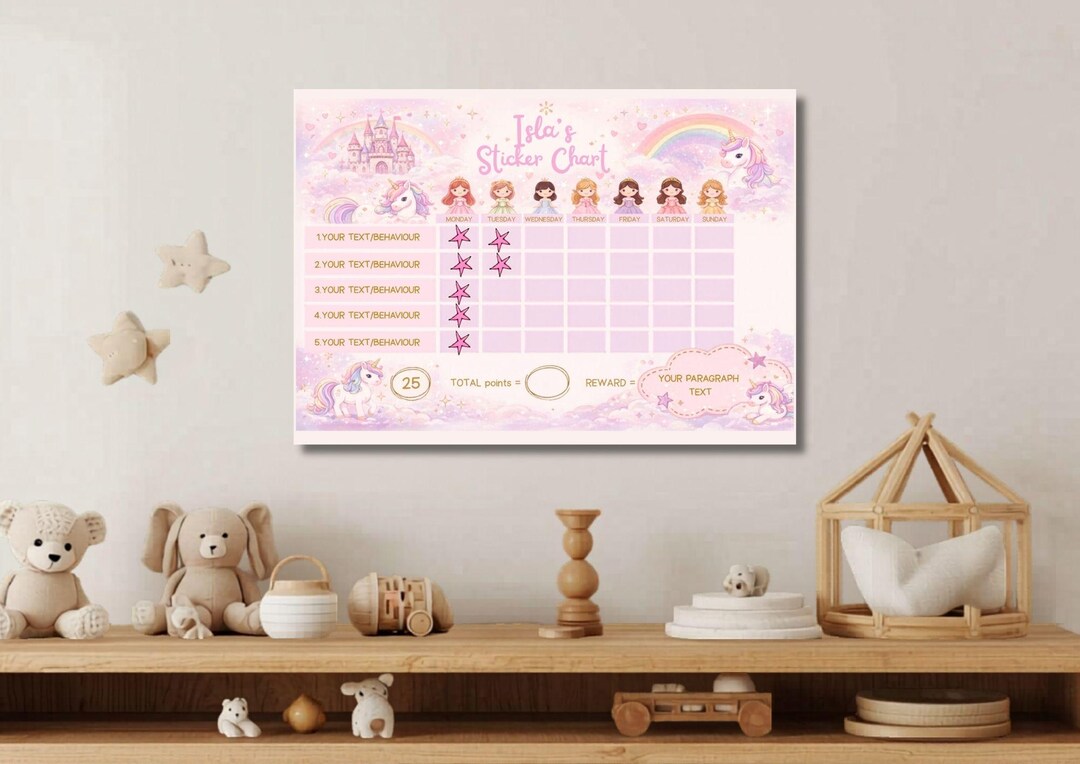 Unicorn Princess Toddler Reward Chart – Behaviour, Chore, Routine Chart ...