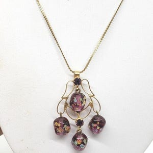 Vintage MCM Japanese Tombo Millefiori Art Glass Bead Necklace 14k Gold Plate