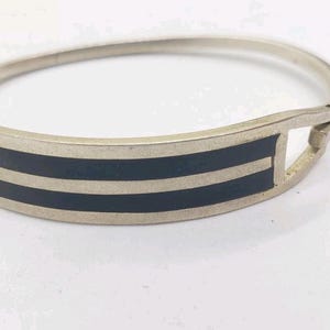 Vintage Bracelet Onyx & Sterling Silver Taxco Mexico Bangle Latch Signed MCM 50s