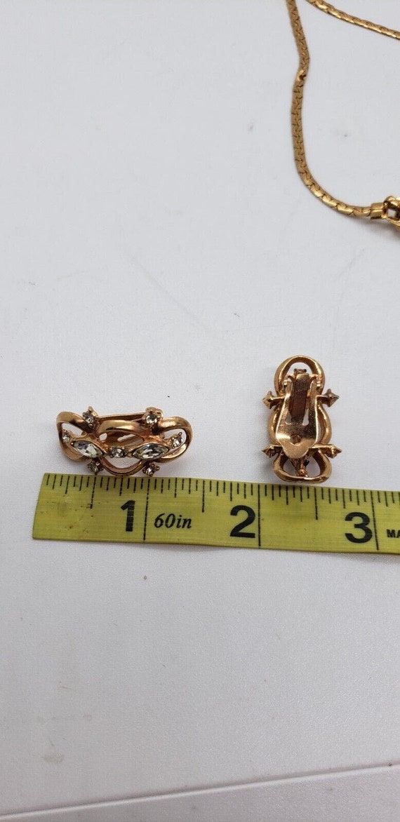 Vintage Gold Necklace Choker Earrings Rhinestone … - image 9