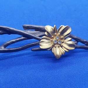 Vintage Brooch Pewter Branches 24k Gold Filled Flower MOD Art Nouveau Rhinestone