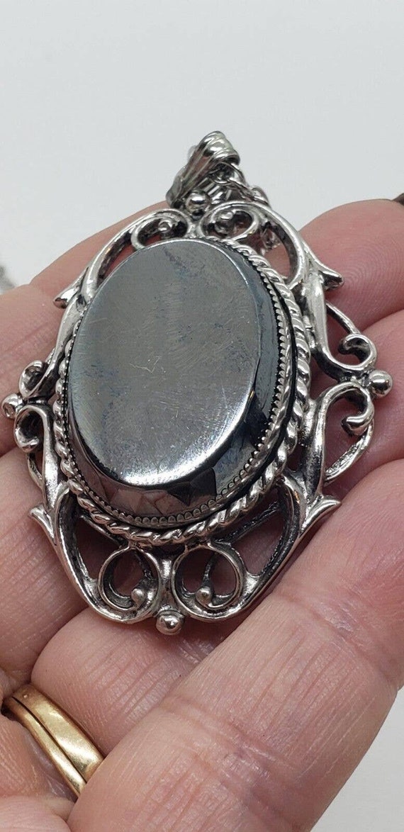 Victorian Revival Hematite Glass Necklace Filigre… - image 4