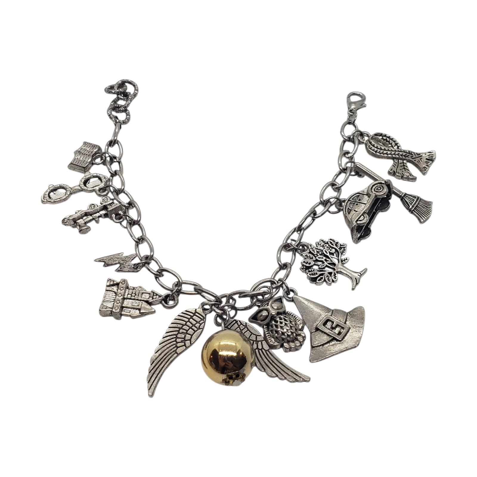 Harry Potter Charm Bracelet Magic Hogwarts Owl Snitch Witch Hat Inspired