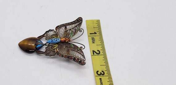 Vintage BIG Butterfly Brooch Silver Filigree Enam… - image 7