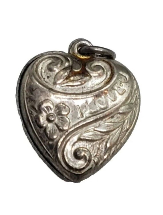 Antique Sterling Silver Puffy Heart Charm repousse