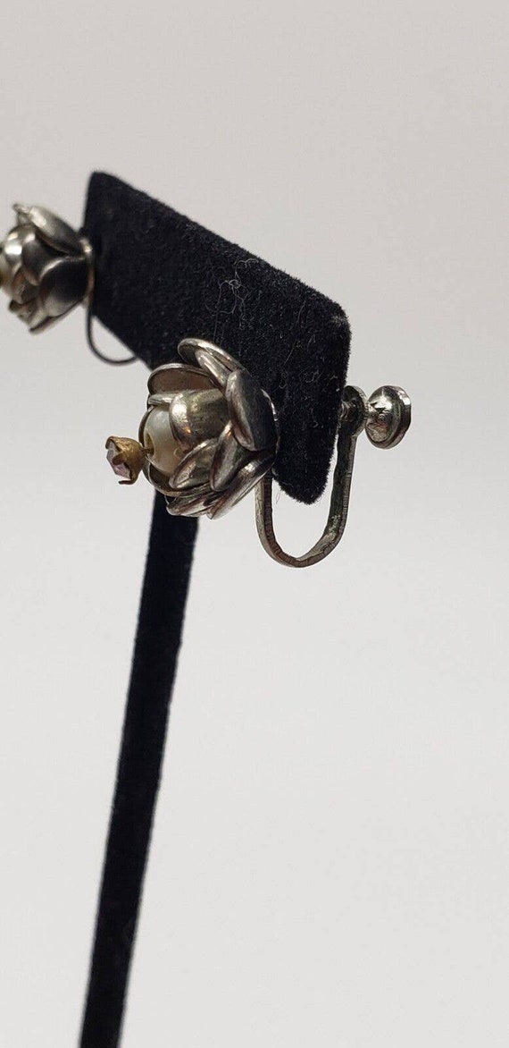 Vintage Earringd Faux Pearl Rhinestone Trembler F… - image 8