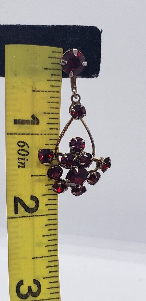 Earrings Red Long Dangle cluster Rhinestone Vinta… - image 8