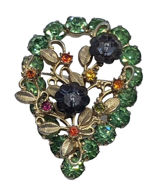AUSTRIA ブロッチ　　ヴィンテージ　超美品　ブロッチ　希少 Vintage Made in AUSTRIA Gold Tone Black Flowers Crystals