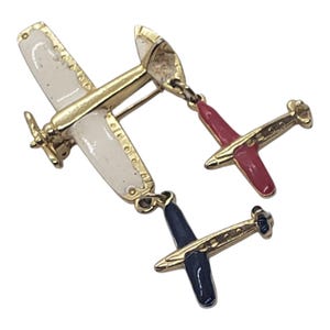 Vintage Enamel Airplane Brooch Pilot Flight Pin Aviation Jewelry Travel Air Show Collectible Flight Crew Gift